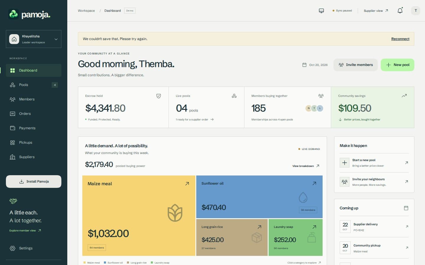 Pamoja public website captured at a desktop viewport